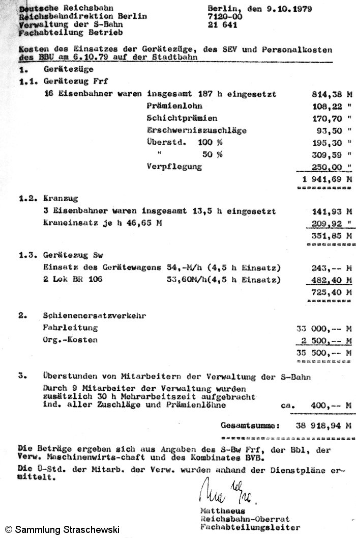 Bild: Faksimilie der Kosten